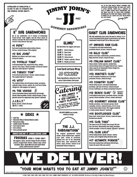 Jimmy John's Menu Printable