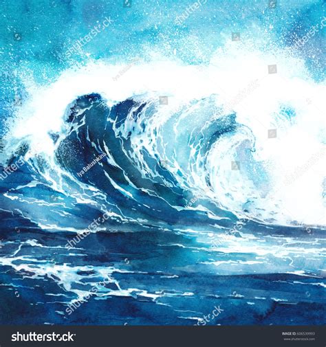 Pintura acuática de olas: ilustración de stock 606539993 | Shutterstock