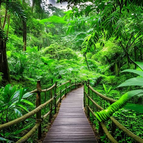 Wooden Walkway in the Tropical Forest. Green Nature Background Stock ...