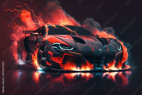 sport car wallpaper with blazing fire around Generative AI Stock ...