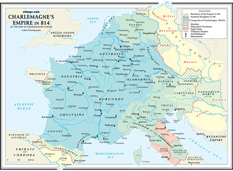 Map of the Charlemagne's Empire in 814