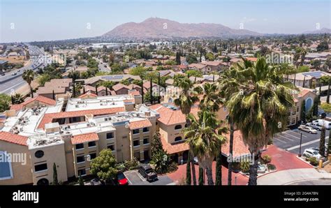 Aerial view of the downtown skyline of Moreno Valley, California Stock ...