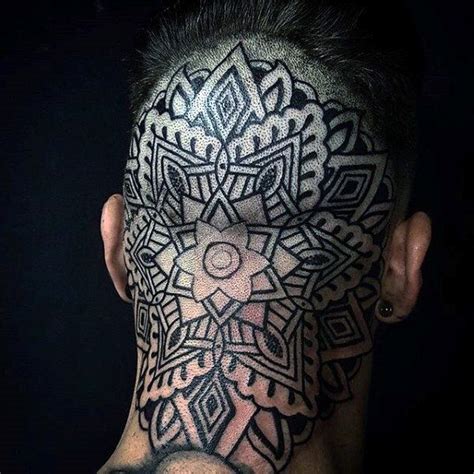 Guys Geometric Flower Pattern Back Of Head Tattoo Design Inspiration ...