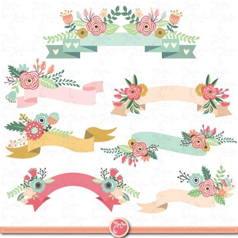 Floral Banners Clipart Pack floral Banner Clip Art - Etsy