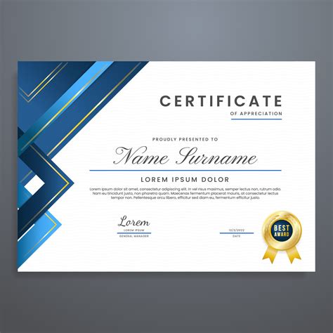 multipurpose certificate template vector with gold badge, blue and gold ...