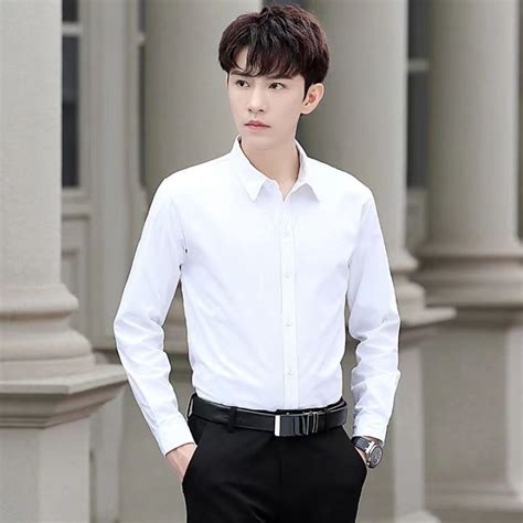 Long Sleeve Polo Shirt for men work shirts Classic Korean man plain ...