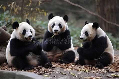 Three Pandas are Sitting in the Park and Eating Bamboo, Generative AI ...