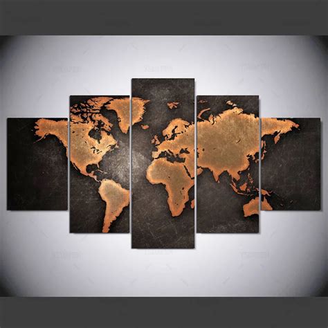 5 panel Modern world map hd Art print canvas art wall framed paintings ...