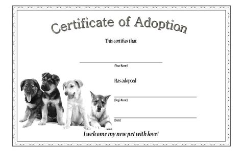 Pet Adoption Certificate Free Printable