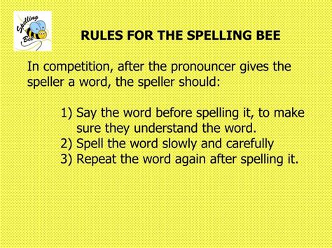 Spelling Bee Rules | Spelling bee, Spelling, Words