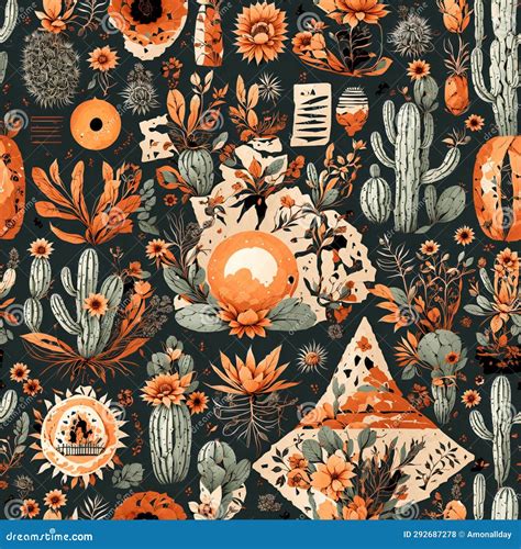 Boho Cactus Art Wallpaper Seamless Pattern Colorful Digital Background ...