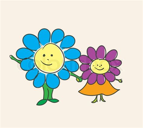 Little boy and girl smiling flowers cartoon image | Stock Vector ...