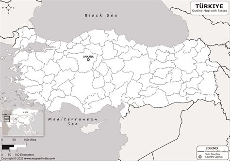 Turkey Outline Map | Turkey Outline Map with State Boundaries