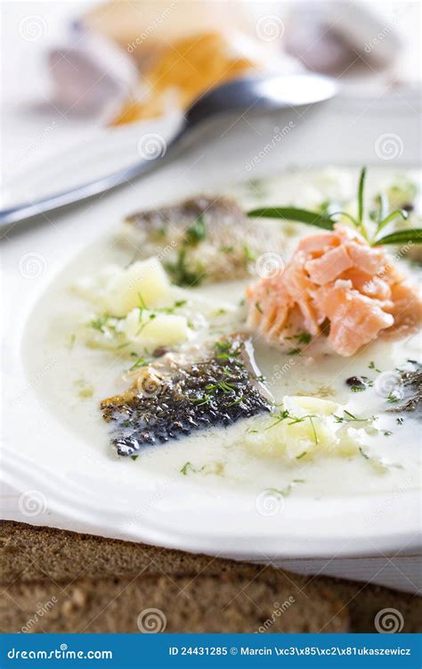 White fish soup stock image. Image of lunch, soup, meal - 24431285