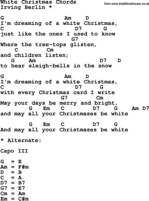 Song lyrics with guitar chords for White Christmas - Irving Berlin