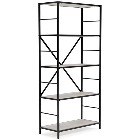 Ashley Furniture - Bayflynn - White / Black - Bookcase - 5 Fixed ...