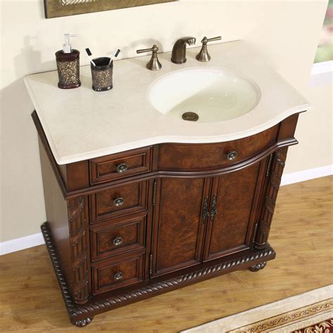 Silkroad Exclusive 36-in English Chestnut Single Sink Bathroom Vanity ...