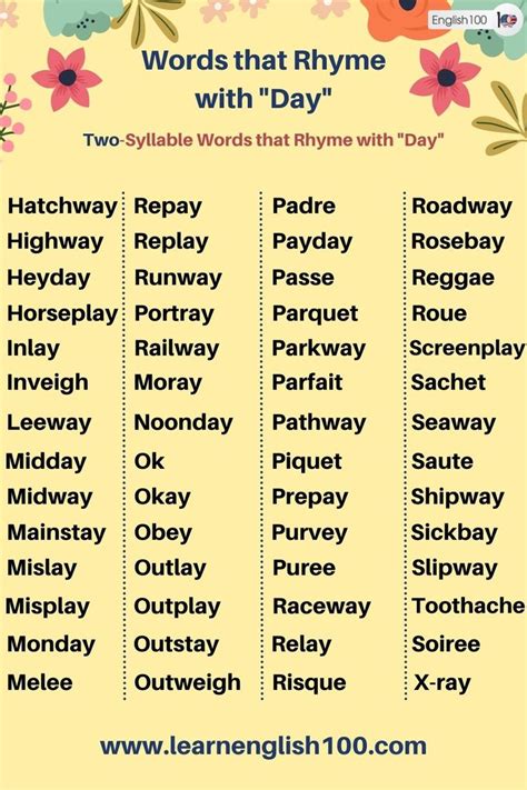 Words that Rhyme with "Love" / "Day" - English 100 | Words, Rhymes ...