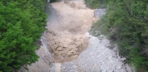 Violent Stream of Mud and Debris Flows Down Illhorn Mountain