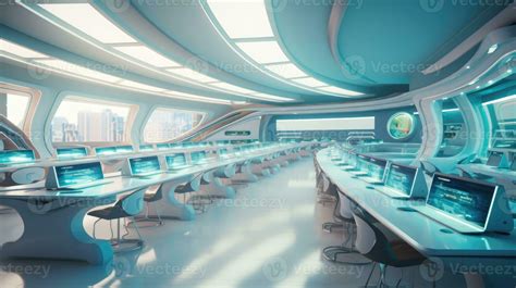 Futuristic classroom in school of the future. Classroom for classes or ...