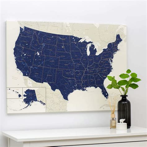 USA Push Pin Travel Map - Navy Blue (Detailed) - Push Pin Travel Maps