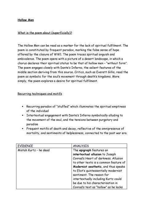 Hollow Men analysis table - Hollow Men What is the poem about ...