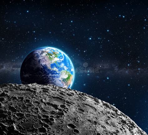 Views of Earth from the Moon Surface Stock Illustration - Illustration ...