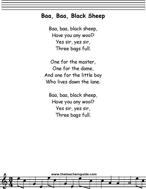 Baa baa black sheep lyrics printout midi and video – Artofit