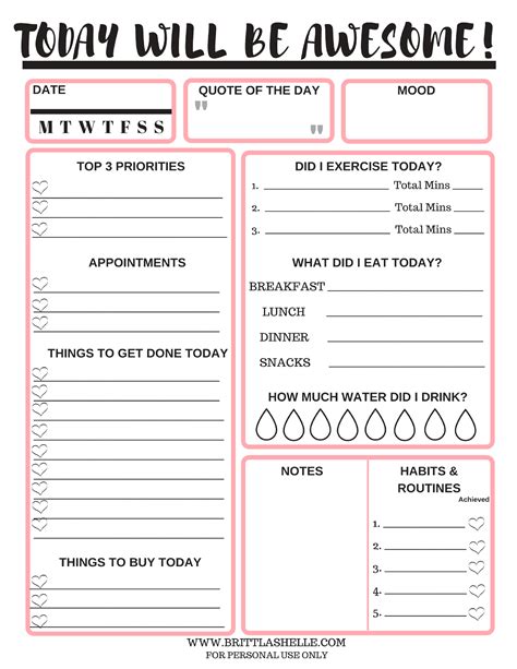 Printable Goal Sheet