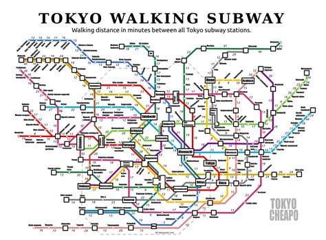 Walking time between all Tokyo subway stations | Subway map, Tokyo ...