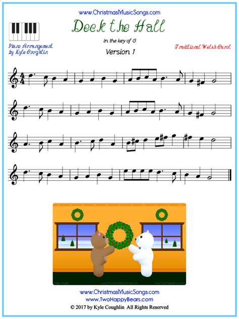 Deck the Halls piano sheet music - free printable PDF | Piano sheet ...