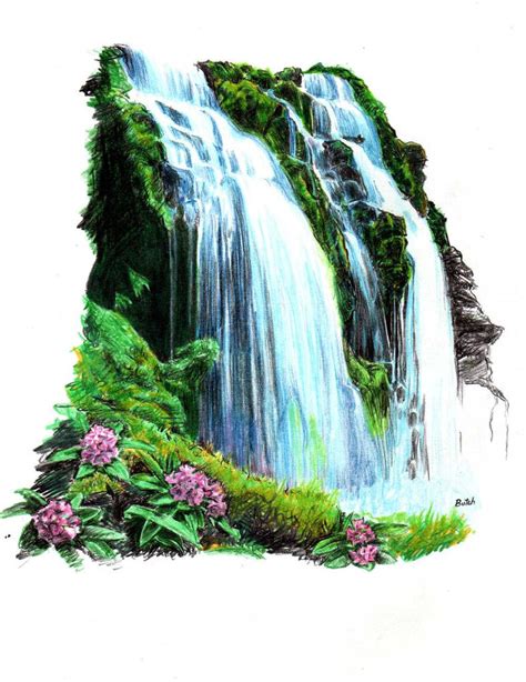 Waterfall Landscape Drawing Easy And Beautiful - bmp-central