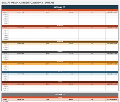 Printable Social Media Calendar Template