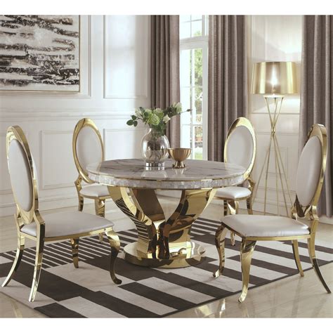 Luxurious Modern Design 5-piece Gold Dining Set with Marble Table Top ...