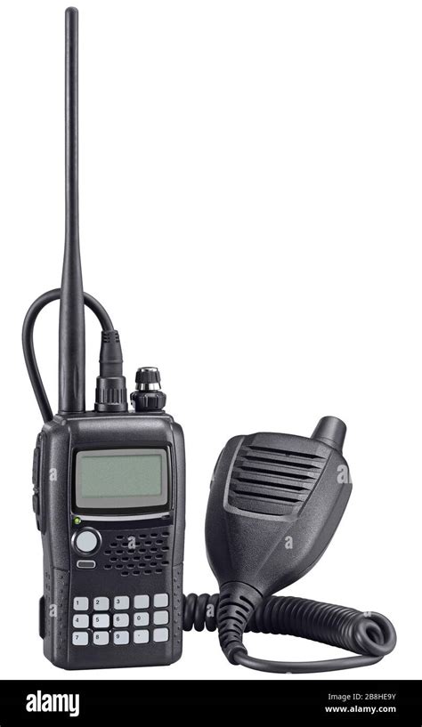 Black walkie talkie on white background. Police portable radio set ...