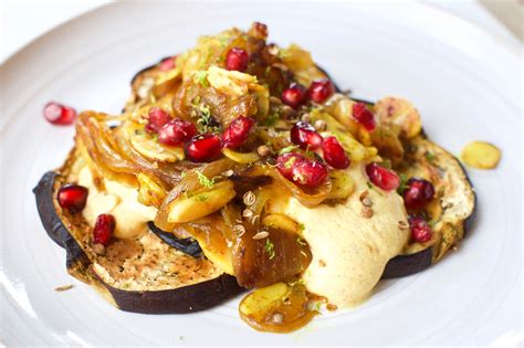 Roasted Eggplant with Curried Yogurt and Pomegranate