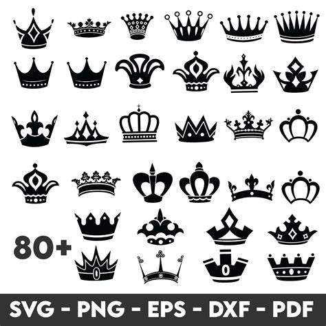 80 Crown Silhouettes SVG Bundle Crown SVG Crown Silhouette SVG Queen ...