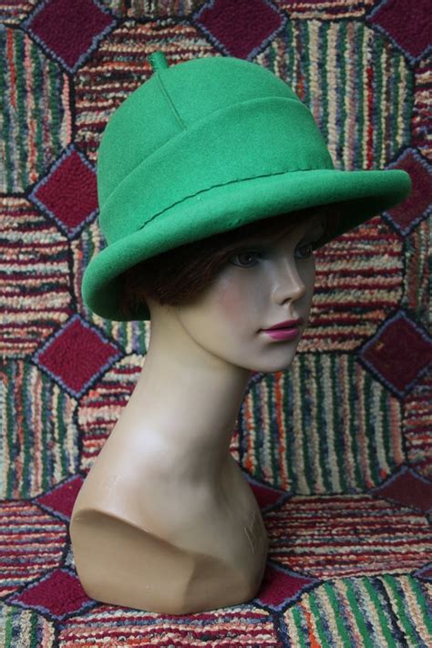 Vintage Green Felt Pith Helmet Hat - Gem