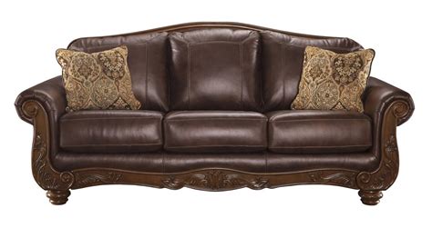 Mellwood Traditional Walnut Solid Wood Leather Sofa | Ashley leather ...