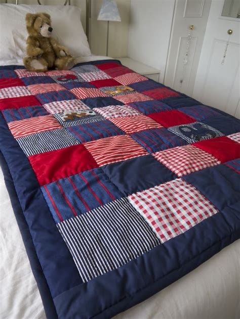 Patchwork quilt boys bedroom single bed navy, red and white vintage ...