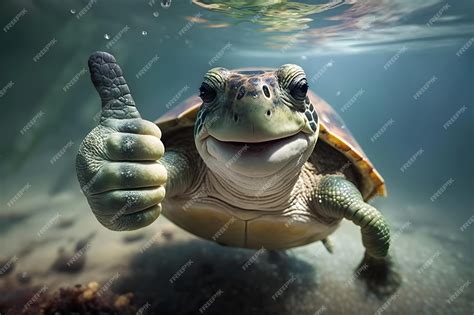 Premium Photo | Funny turtle underwater showing thumb up