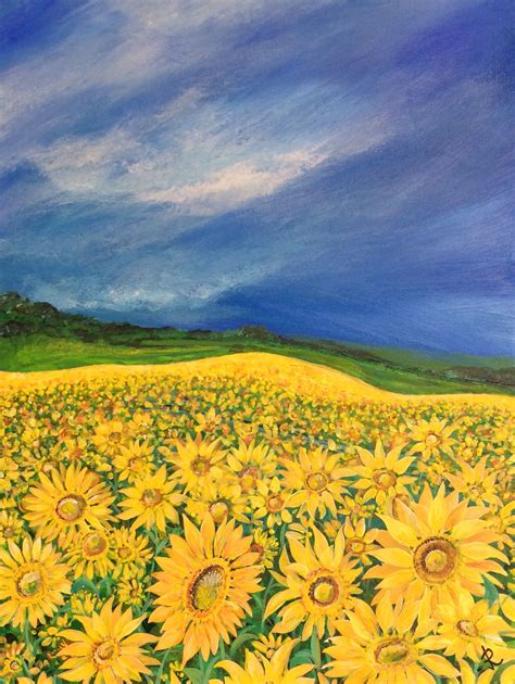 Field of Sunflowers | Sunflower fields, Sunflower painting ...