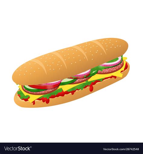 Submarine sandwich with cheese salami Royalty Free Vector