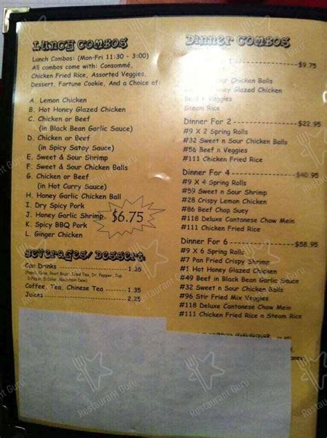 Menu at Five Spice Restaurant, Winnipeg