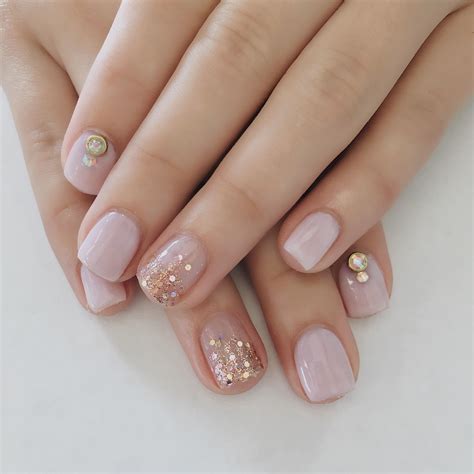 blush pink gel mani with some nail bling. | Pink manicure, Blush pink ...