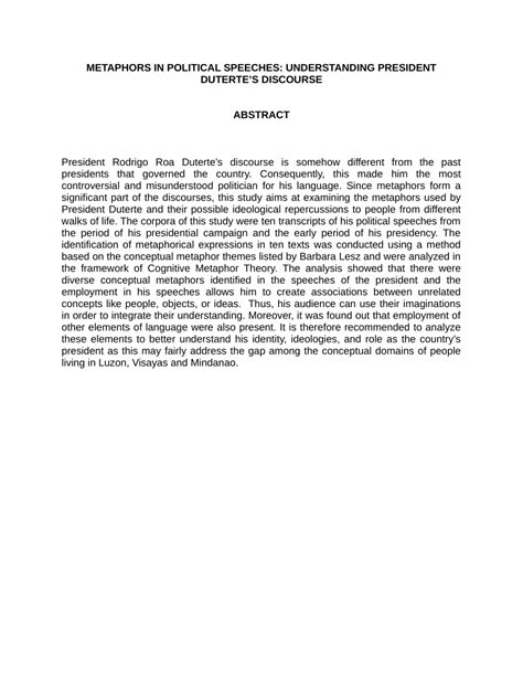 (PDF) METAPHORS IN POLITICAL SPEECHES: UNDERSTANDING PRESIDENT DUTERTE ...