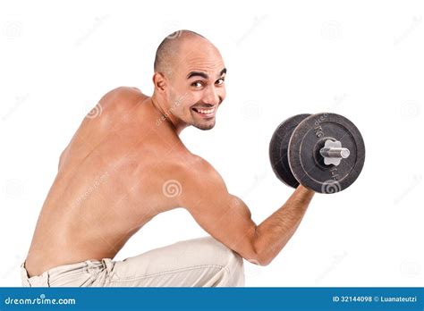 Happy Strong Man Lifting Weights. Stock Photo - Image: 32144098