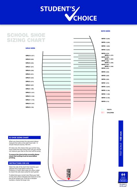 Printable School Shoe Size Chart | Templates at allbusinesstemplates.com