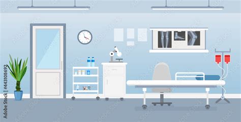 Vector illustration of hospital room interior with medical tools, bed ...