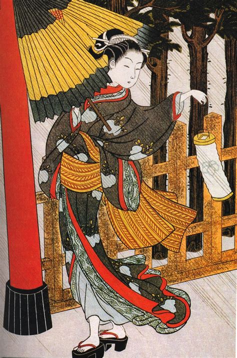 Vintage Ephemera: Japanese Woodblock Print, Beauty at Shrine in Rain, C ...